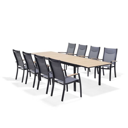 Lifestyle Garden Panama spisegruppe Teak/svart 8 stablestoler & bord 205 299 x 95 cm