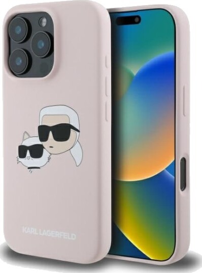 Karl Lagerfeld Silicone Nauble Heads Print MagSafe Case for iPhone 16 Pro Max - Pink