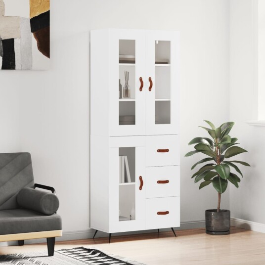 vidaXL Highboard hvit 69,5x34x180 cm konstruert tre 8720845479916