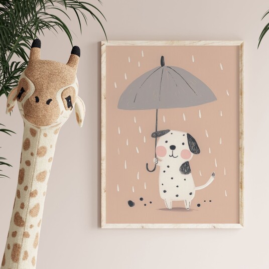 Plakat Søt Hund med Paraply