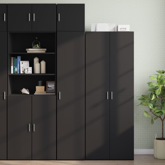 Smalt oppbevaringsskap svart 40x42,5x225 cm konstruert tre