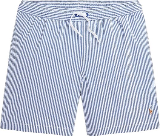 Ralph Lauren Kids Traveler Stretch Seersucker Swim Trunk Blue 138 149