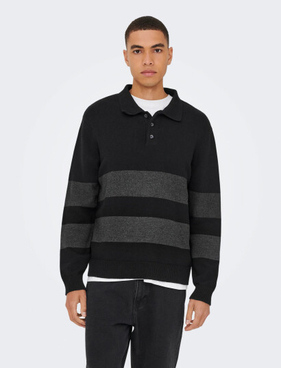 ONLY & SONS Onshope Rlx Ls Polo Knit Life - Black - XL ONLY & SONS Onshope Rlx Ls Polo Knit Life - Black - XL