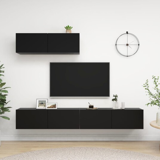 vidaXL TV-benker 3 stk svart sponplate