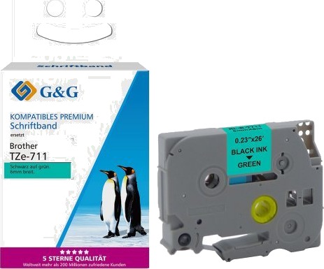 G&G 18675 Svart På Grønt Kontinuerlig Etikett Tze Grå Brother Brother Ptouch 1000 Brother Ptouch 1010 Brother Ptouch 1280 Brother Ptouch 1750 Brother Ptouch 18R...