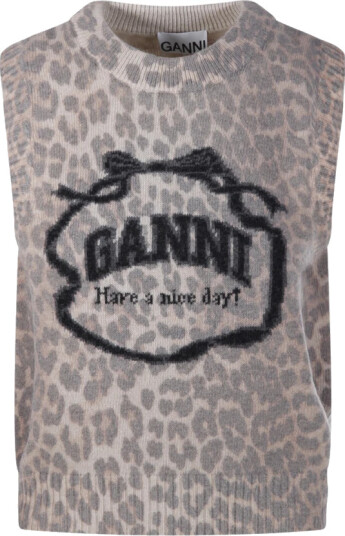 Ganni Graphic Wool Vest Brown M