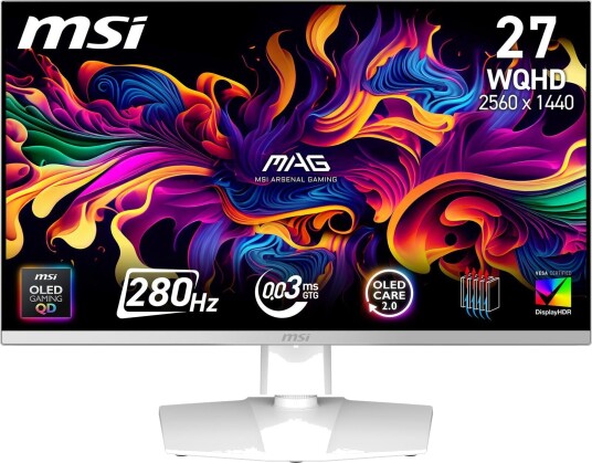 MSI MAG 272QPWDE QD OLED X28 67.3 cm 26.5 Zoll wei QHD HDMI DP USB C HDR 280Hz Panel MSI MAG 272QPWDE QD OLED X28 67.3 cm 26.5 Zoll wei QHD HDMI DP USB C HDR 280Hz Panel