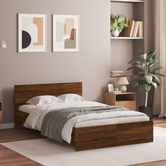 vidaXL Sengeramme med hodegavl brun eik 120x200 cm 8721012247130