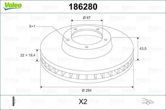 VALEO 186280 Bremseskive