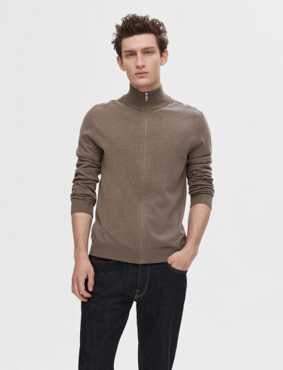 Selected Slhberg Full Zip Cardigan Noos - Khaki green - XL