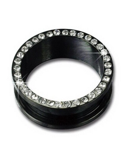 Svart Piercing Tunnel med Diamanter Strl 20 mm