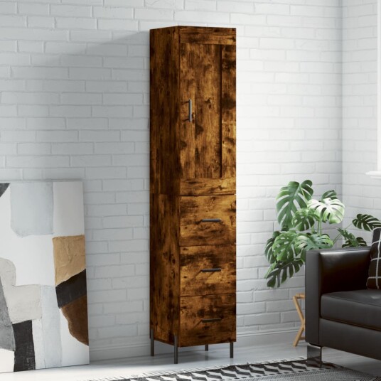 vidaXL Highboard røkt eik 34,5x34x180 cm konstruert tre 8720845496289 vidaXL Highboard røkt eik 34,5x34x180 cm konstruert tre 8720845496289