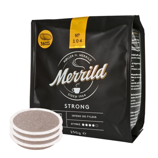 Senseo Merrild Strong (medium kopp) til Senseo. 36 puter Senseo Merrild Strong (medium kopp) til Senseo. 36 puter