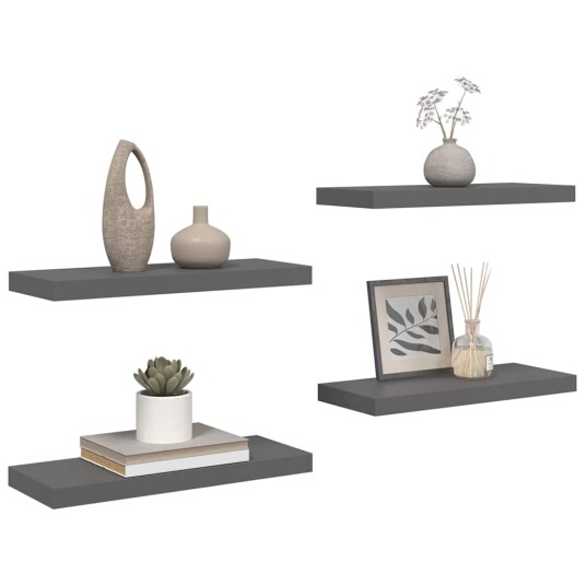 vidaXL Flytende vegghyller 4 stk h?yglans gr? 60x23,5x3,8 cm MDF