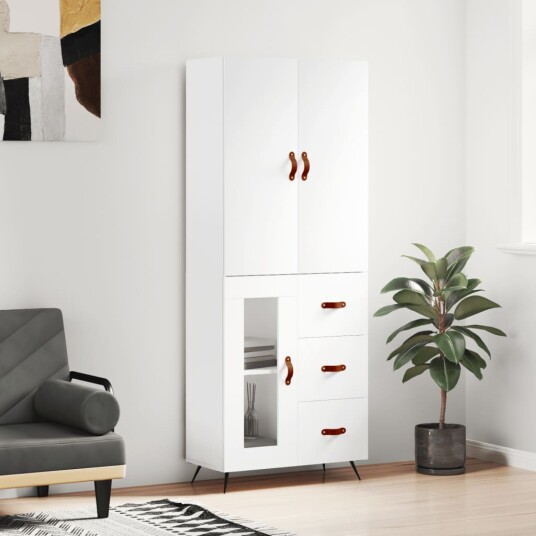 vidaXL Highboard hvit 69,5x34x180 cm konstruert tre 8720845411800