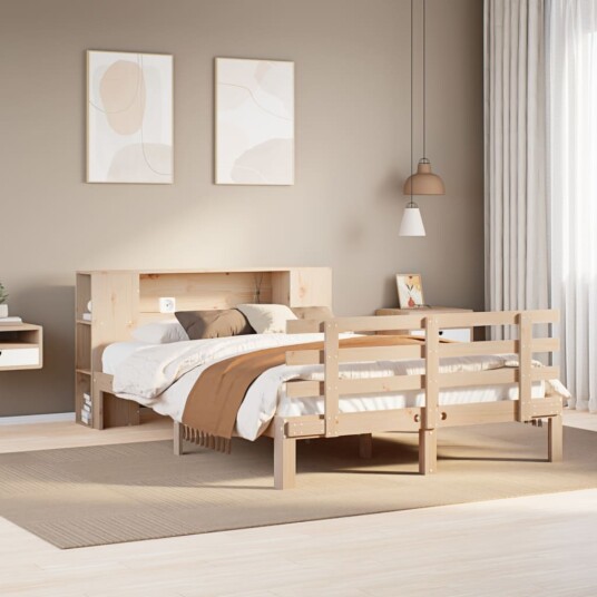  Seng med bokhylle uten madrass 135x190 cm heltre furu