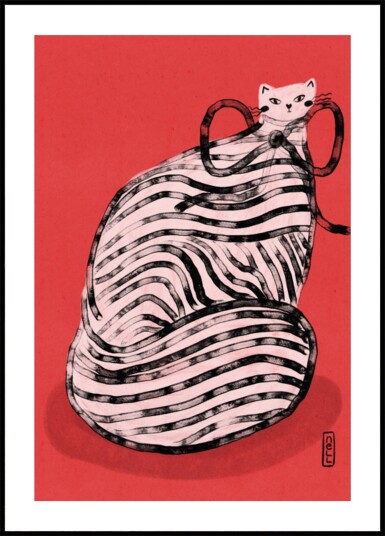 Whimsical Red Striped Cat Plakat / 50x70 Whimsical Red Striped Cat Plakat / 50x70