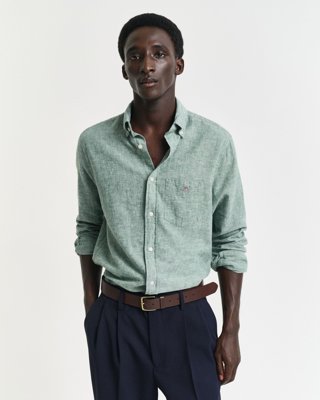Regular fit skjorte i bomullslin WOODY GREEN XXXL