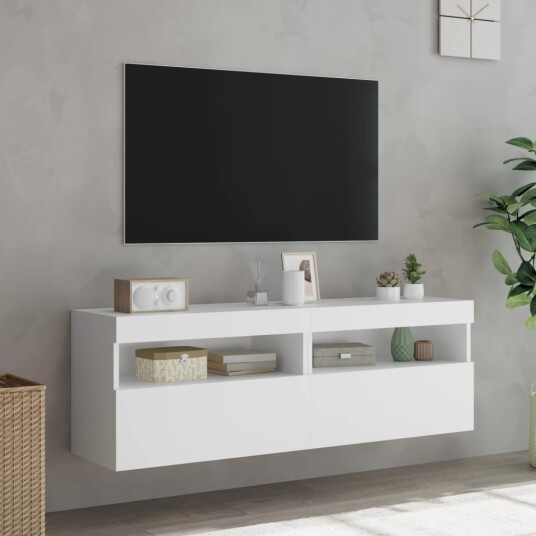 vidaXL Vegghengte TV-benker med LED 2 stk hvit 60x30x40 cm 8721012257689 vidaXL Vegghengte TV-benker med LED 2 stk hvit 60x30x40 cm 8721012257689