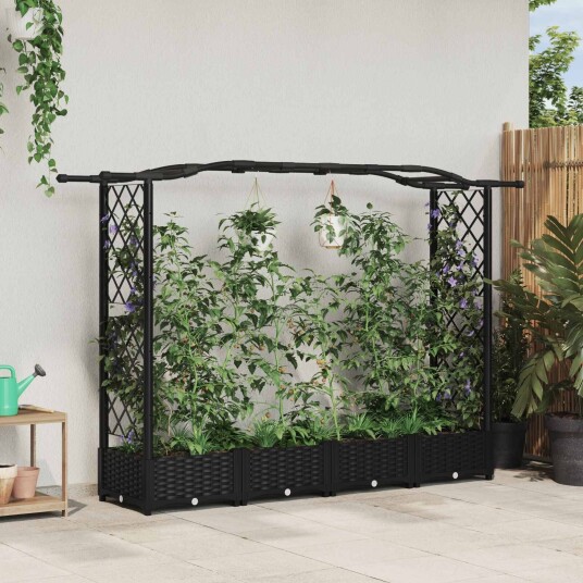 vidaXL Hevet Bed med Trellis og Tak Svart 207 x 40 x 123 cm PP