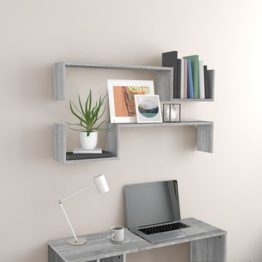 vidaXL Vegghyller 2 stk gr? sonoma 100x15x20 cm konstruert tre vidaXL Vegghyller 2 stk gr? sonoma 100x15x20 cm konstruert tre