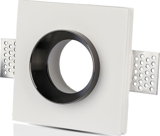 GU10 gips innbyggingsspot kvadratisk Hvit + krom 100x100mm IP20 5 års garanti