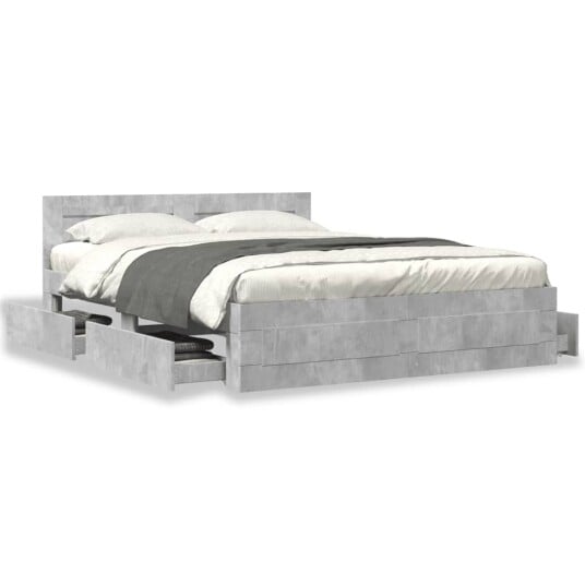 Sengeramme med hodegavl betonggrå 150x200 cm konstruert tre 8721102855627
