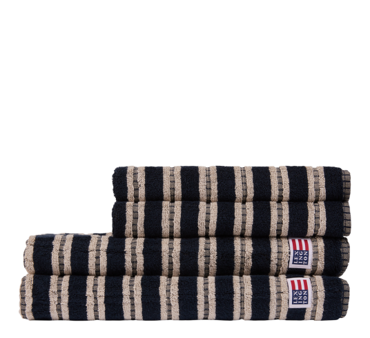 Lexington - Stripete frotté håndkle 50x30 cm svart/lys beige Lexington - Stripete frotté håndkle 50x30 cm svart/lys beige