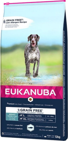 Eukanuba Kornfri Hundemat for Store Raser med Laks 12 kg