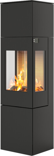Rais Nexo 160 svart vedovn med sideglass og ståldør Rais Nexo 160 svart vedovn med sideglass og ståldør