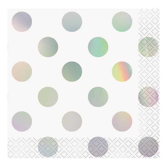 Kaffeservietter Sølv Metallic Polka Dot   16 pakning