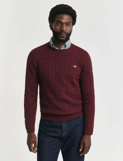 GANT Cotton Cable C-Neck - Red - L