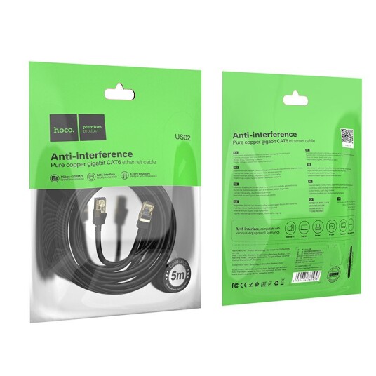 HOCO US02 CAT6 Gigabit Ethernet kabel – 5M Ren Kobber Støybeskyttelse
