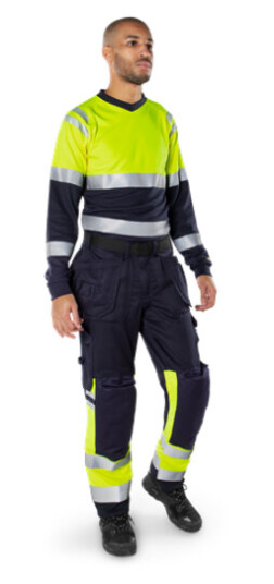 Fristads T-Shirt Flam Kl 1 7107 Tfl Varselgul/marinblå L