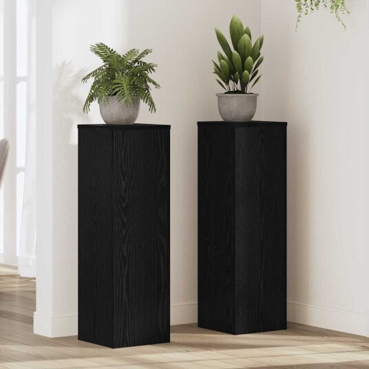  Plantestativ 2 stk Svart Eik 25x25x80 cm Ingeniørtre