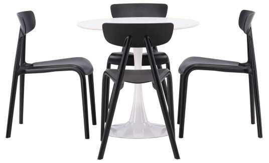 Venture Design Hamden & Ursholmen spisegruppe Hvit/svart 4 stoler & bord 80 cm