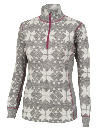 Dovrefjell Traditional ullpolo (W), grey/berry - Str. XS