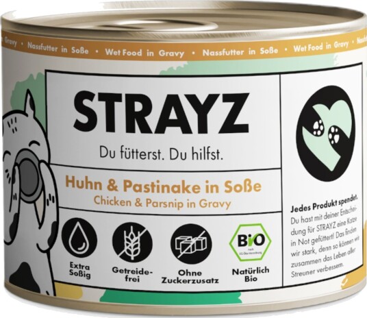 Strayz Våtfôr Økologisk Katt Økologisk & Økologisk Pastinakk I Saus Kylling 6 X 200 G