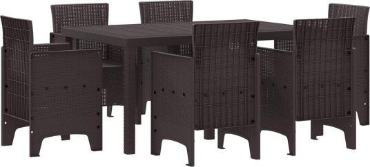 7 delers Hage Spisebordsett Brun Poly Rattan