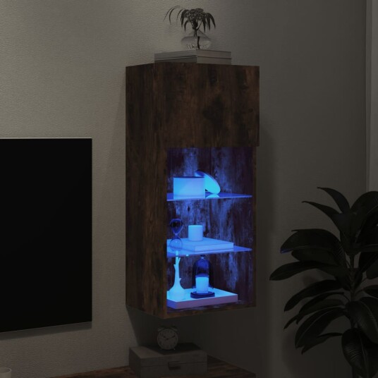 vidaXL TV-benk med LED-lys røkt eik 40,5x30x90 cm 8721012256354 vidaXL TV-benk med LED-lys røkt eik 40,5x30x90 cm 8721012256354