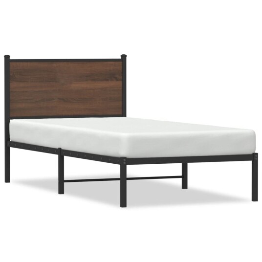Sengeramme i metall med hodegavl brun eik 90x200 cm 8721102953453