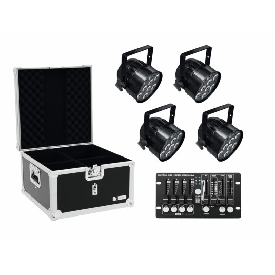 EuroLite Set 4x Led Par-56 Qcl Svart & Case & Controller