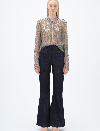 REMAIN Birger Christensen Flared Denim Pants   Navy   36