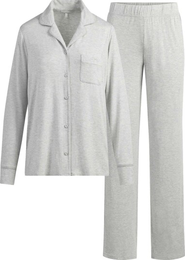 SKIMS Sleep Long Sleeve Button Up Set Light Heather Grey Undertøy Lysegrå XS