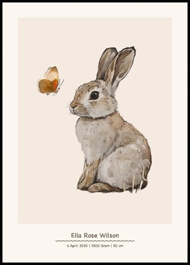Baby Bunny And Butterfly Personalized Baby Girl Plakat Plakat / 30x40cm