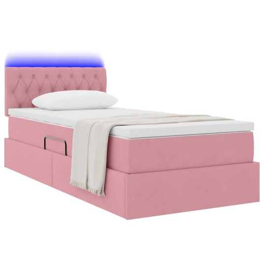 Seng med lagring og LED med madrass Rosa 90 x 200 cm Fløyel Seng med lagring og LED med madrass Rosa 90 x 200 cm Fløyel