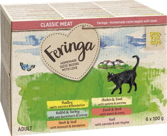 Feringa Våtfôr Classic Meat Menu Skåler I Mix Pakke Ii 6 Sorter 48 X 100 G