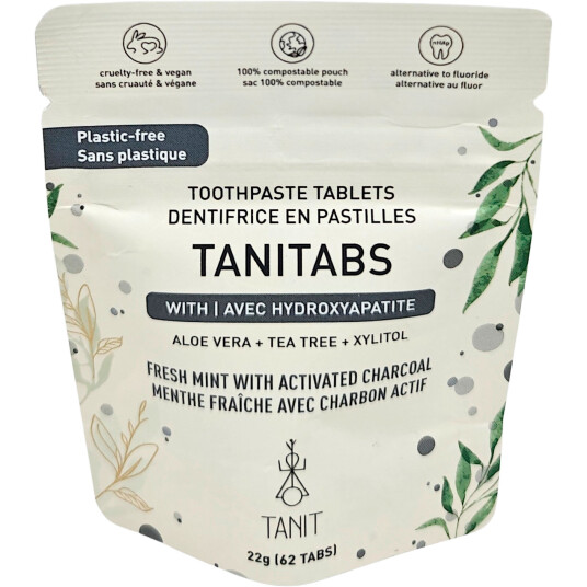 Naturlige Tannpastatabletter med Hydroxyapatit & Xylitol TANITABS Charcoal 62 stk.