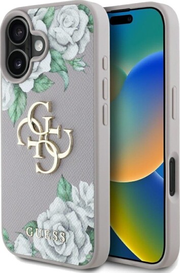 GUESS Grained Roses Big 4G Logo iPhone 16 Case - Purple