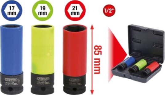 Ks Tools 515.1070, Støpselsett, 1/2", 3 Hoder, Krom-Molybden-Stål, Iso 1174, Din 3121, 780 G